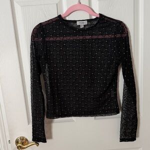 Faded rose Black Sheer Embellished Long-Sleeve Top medium